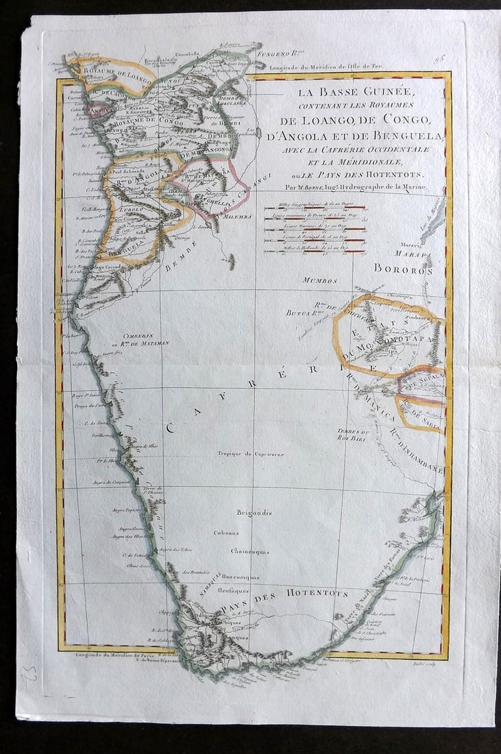 Bonne, Rigobert 1788 Hand Col Map. Congo Angola, Africa (1 of 1)