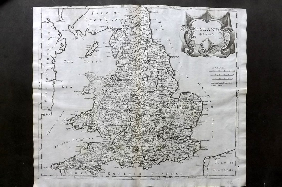 Morden, Robert 1695 Antique Map. England: Copper Engraved Map Published 1695, London for "Britannia" by William Camden and Edmund Gibson. Centre fold as published. Paper Size: 17 x 15 inch (43 x 38cm) Tight top margin as bound, otherwise Good