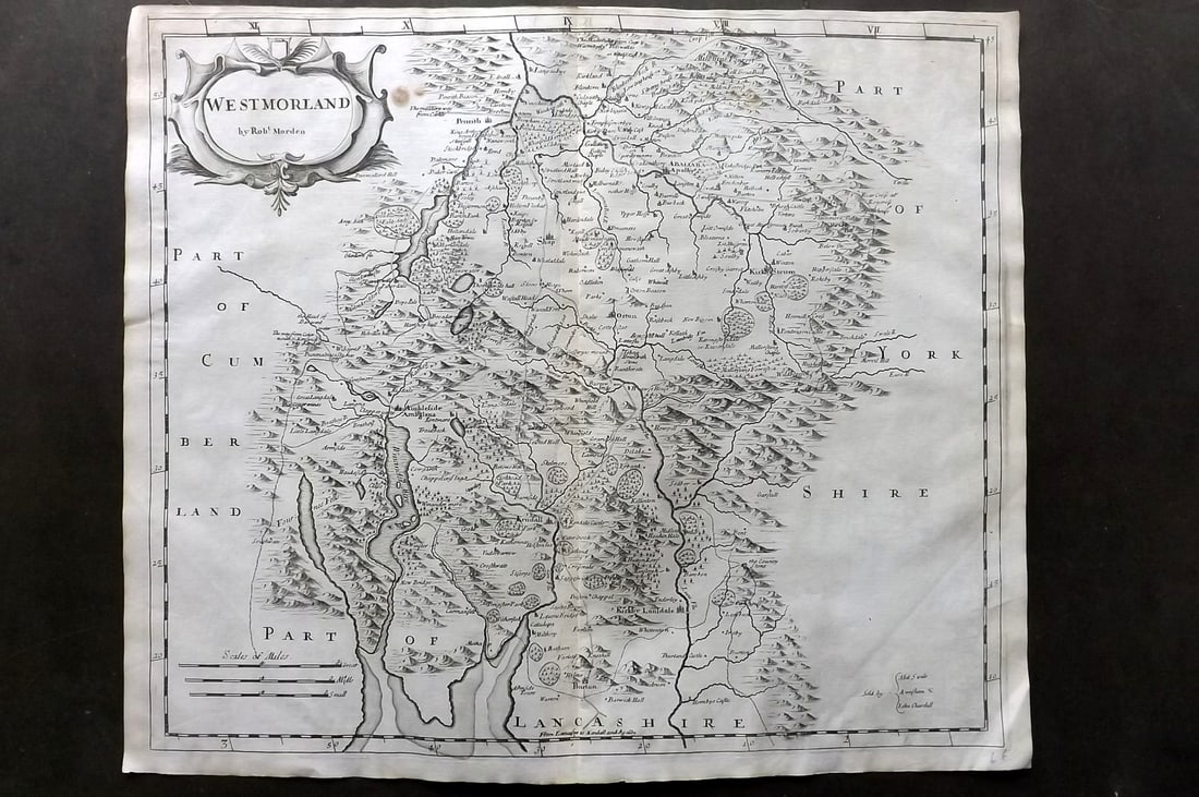 Morden, Robert 1695 British County Map. Cornwall: Copper Engraved Map Published 1695, London for "Britannia" by William Camden and Edmund Gibson. Centre fold as published. Paper Size: 17 x 15 inch (43 x 38cm) Tiny water stain at bottom. Good Conditio