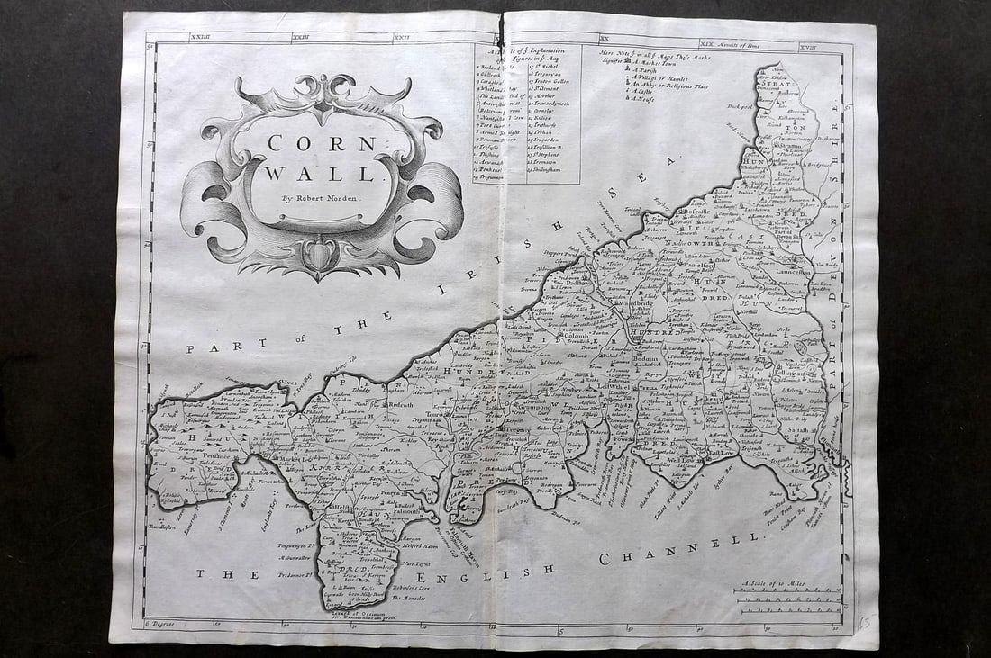 Morden, Robert 1695 British County Map. Westmorland: Copper Engraved Map Published 1695, London for "Britannia" by William Camden and Edmund Gibson. Centre fold as published. Paper Size: 17 x 15 inch (43 x 38cm) A couple of tone marks present. Good Cond