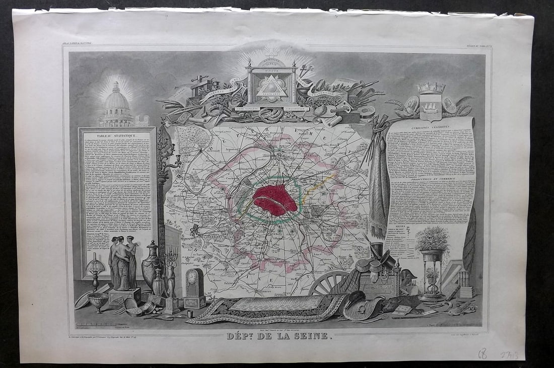 Levasseur, Victor 1852 Antique Map. Paris City, Dept de la Seine (1 of 1)