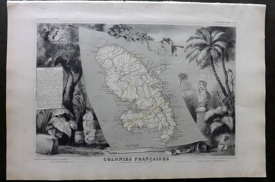 Levasseur, Victor 1852 Antique Map. Caribbean - Martinique: Antique Steel Engraved Map Published 1852, Paris for "Atlas National Illustre" by Victor Levasseur. Paper Size: 21 x 14 inch (53 x 35cm). Good Condition.