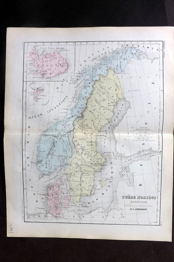 Cortambert, Eugene 1852 Hand Col Map. Suede, Norwege et Danemark. Scandinavia 49: Antique Steel Engraved Map Published 1852, Paris for "Nouvel Atlas de Geographie" by Eugene Cortambert. Fine hand colour as issued. Centre fold as published. Paper Size: 13 x 10 inch (33 x 26cm) Good 