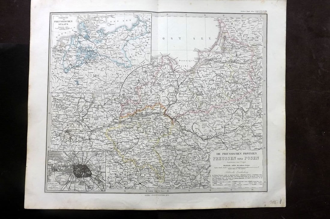 Stieler, Adolf 1870 Map. Die Preussischen Provinzen Preussen u. Posen incl Poland (1 of 1)
