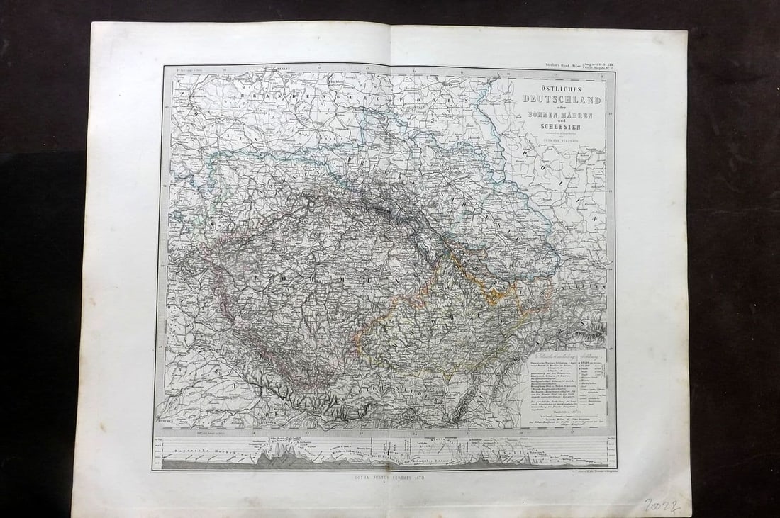 Stieler, Adolf 1870 Map. Ostliches Deutschland. Bohmen, Mahren und Schlesien Bohemia (1 of 1)