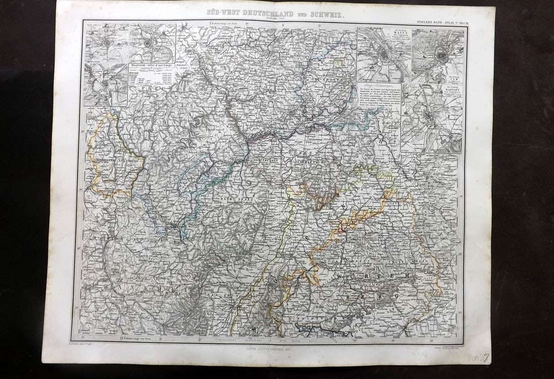 Stieler, Adolf 1870 Map. Sudost-Deutschland und Schweiz. Nordl. Theil Switzerland (1 of 1)