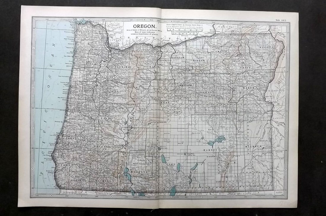 Black (Pub) 1903 Antique Map. Oregon, USA: Antique Lithograph Map Published 1903, by Adam & Charles Black, Edinburgh & London for "The New Volumes of The Encylopaedia Britannica" Centre fold as published. Paper Size: 16 x 11.5 inch (41 x 29cm)