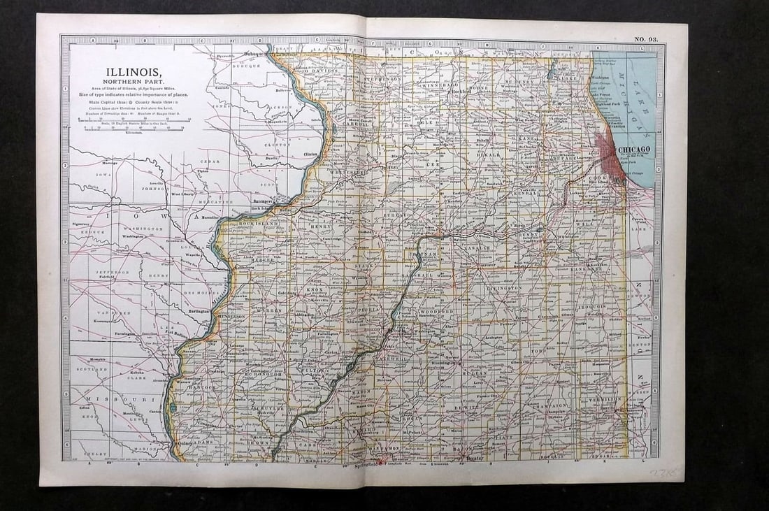 Black (Pub) 1903 Antique Map. Illinois, Northern Part: Antique Lithograph Map Published 1903, by Adam & Charles Black, Edinburgh & London for "The New Volumes of The Encylopaedia Britannica" Centre fold as published. Paper Size: 16 x 11.5 inch (41 x 29cm)