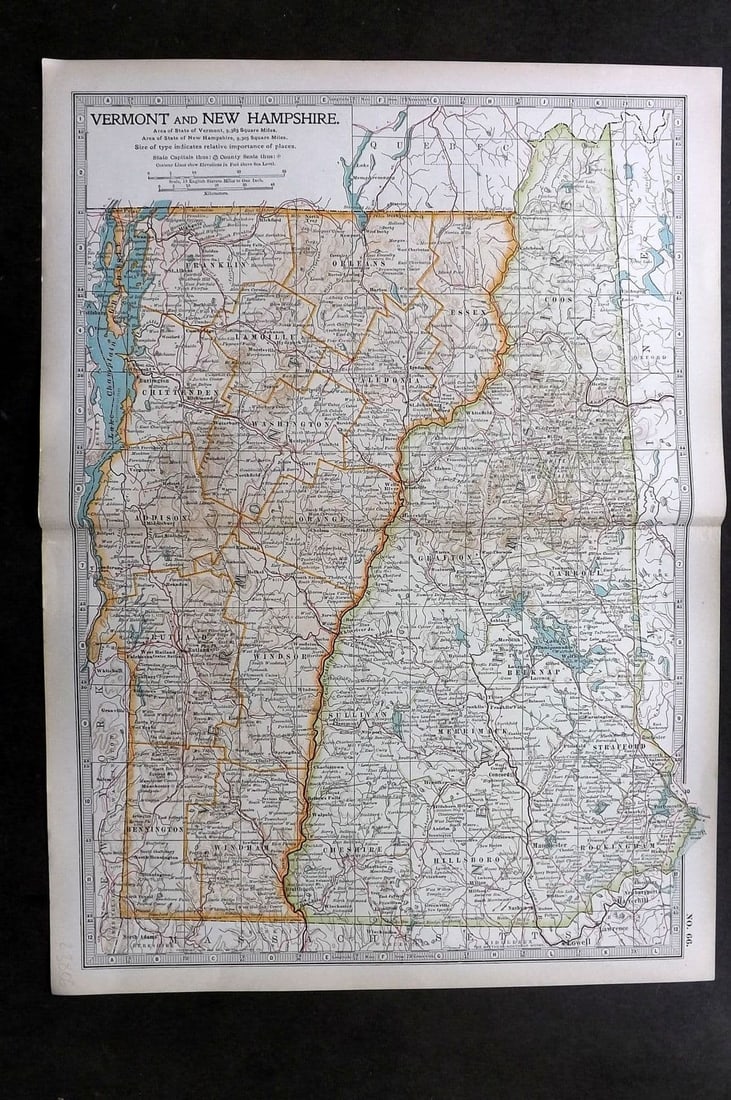 Black (Pub) 1903 Antique Map. Vermont and New Hampshire. USA (1 of 1)