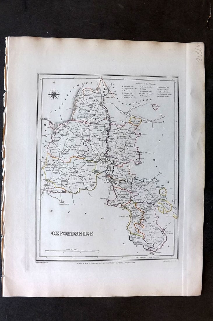 Lewis (Pub) 1842 British County Map. Oxfordshire: Antique Steel Engraved Map with outline Hand Colour Published 1842 by Samuel Lewis, London for "An Atlas, Comprising Maps of the Several Counties, Divided into Unions. " Drawn by Robert Creighton and 