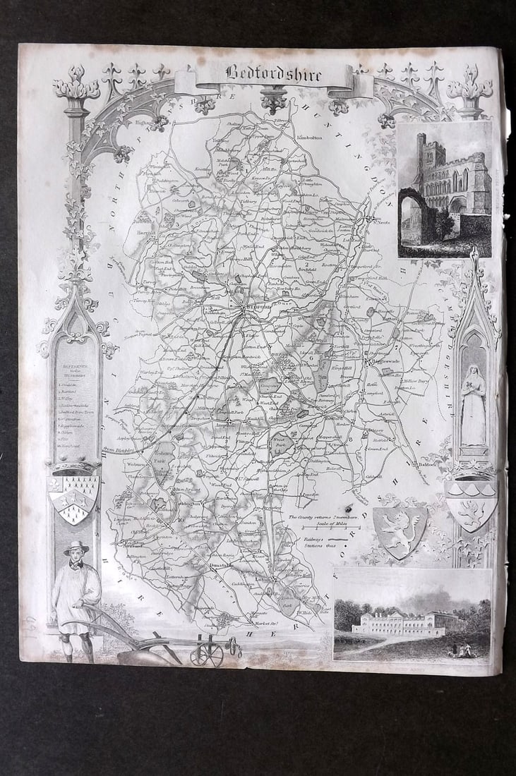 Moule, Thomas C1840 Antique British County Map. Bedfordshire: Steel Engraved Map Published C1840, London for "A Complete and Universal English Dictionary" by the Rev. James Barclay et al. Maps by Thomas Moule. Paper Size: 10.5 x 8 inch (28 x 21cm) Very minor mar