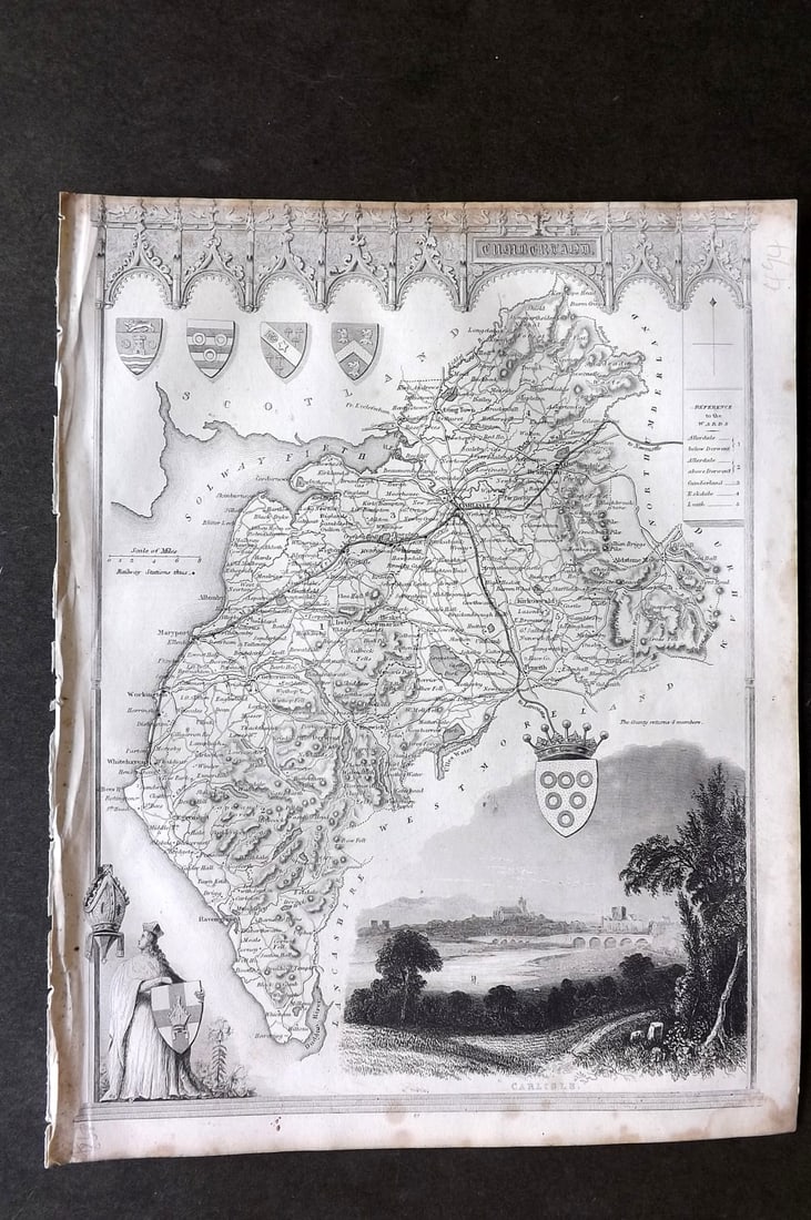 Moule, Thomas C1840 Antique British County Map. Cumberland: Steel Engraved Map Published C1840, London for "A Complete and Universal English Dictionary" by the Rev. James Barclay et al. Maps by Thomas Moule. Paper Size: 10.5 x 8 inch (28 x 21cm) Very minor mar
