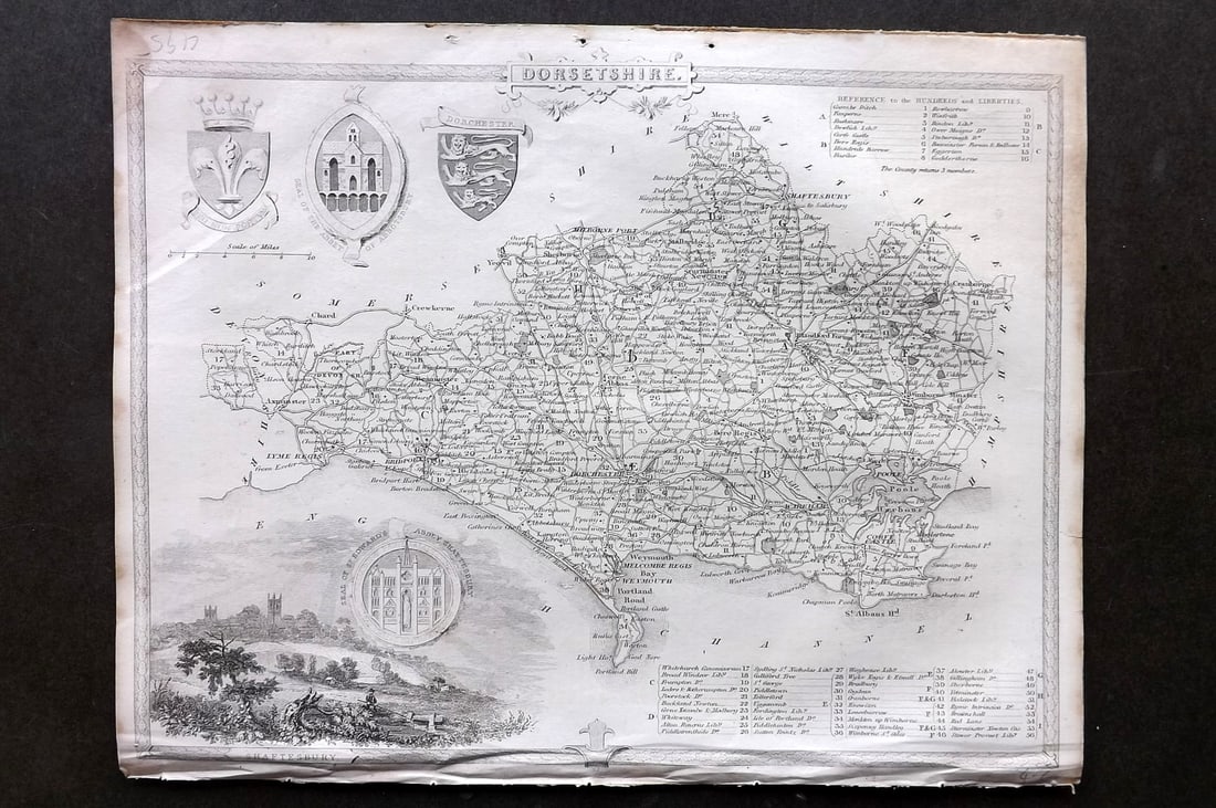 Moule, Thomas C1840 Antique British County Map. Dorsetshire Dorset: Steel Engraved Map Published C1840, London for "A Complete and Universal English Dictionary" by the Rev. James Barclay et al. Maps by Thomas Moule. Paper Size: 10.5 x 8 inch (28 x 21cm) Very minor mar