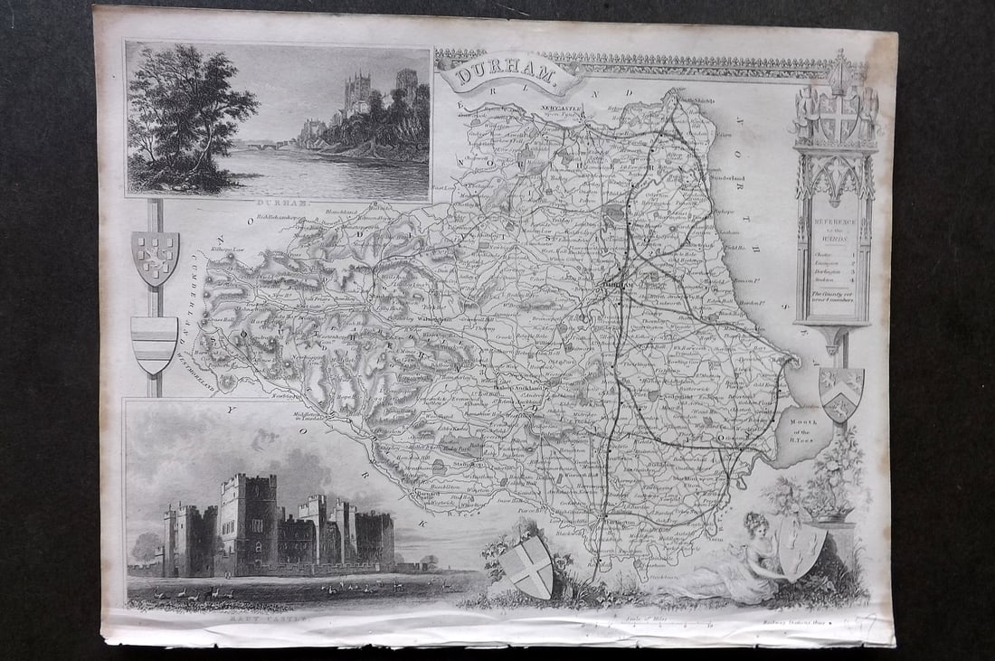 Moule, Thomas C1840 Antique British County Map. Durham: Steel Engraved Map Published C1840, London for "A Complete and Universal English Dictionary" by the Rev. James Barclay et al. Maps by Thomas Moule. Paper Size: 10.5 x 8 inch (28 x 21cm) Very minor mar