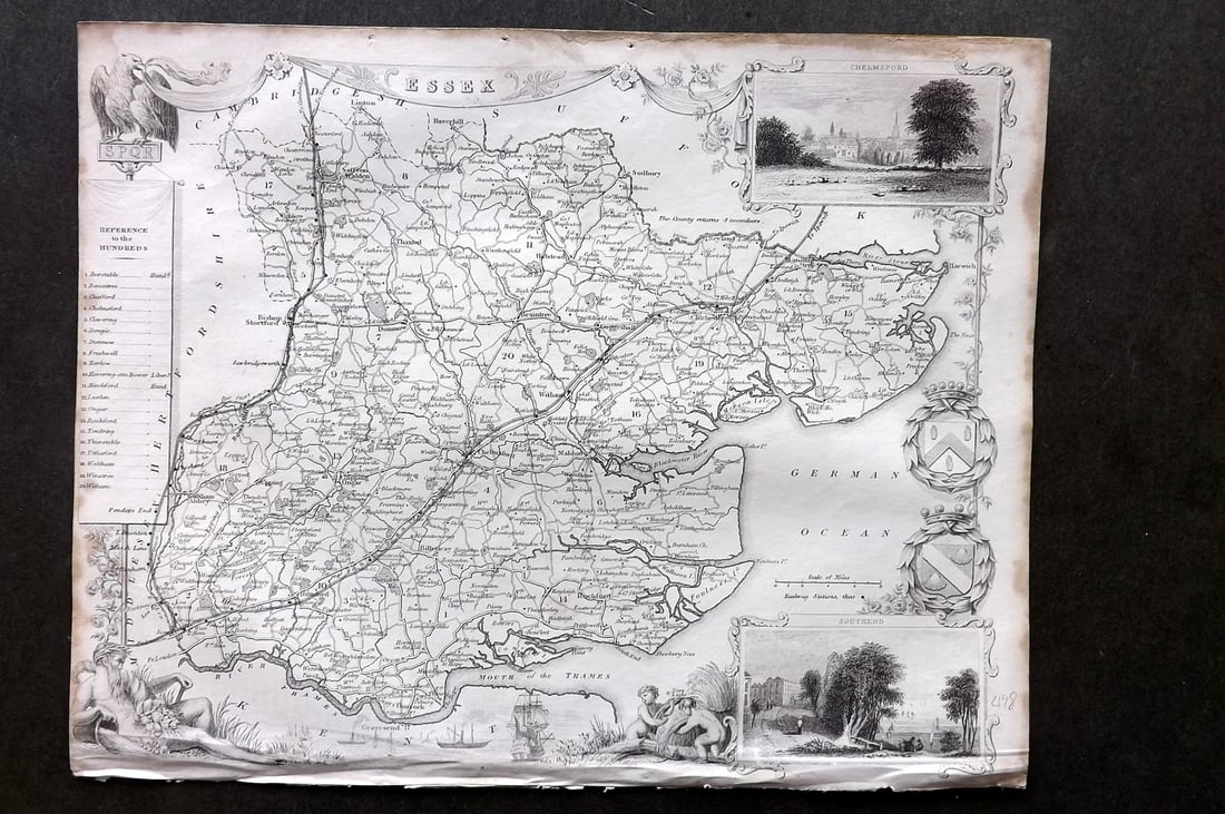 Moule, Thomas C1840 Antique British County Map. Essex: Steel Engraved Map Published C1840, London for "A Complete and Universal English Dictionary" by the Rev. James Barclay et al. Maps by Thomas Moule. Paper Size: 10.5 x 8 inch (28 x 21cm) Very minor mar
