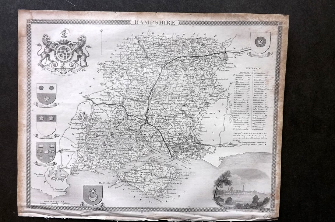 Moule, Thomas C1840 Antique British County Map. Hampshire: Steel Engraved Map Published C1840, London for "A Complete and Universal English Dictionary" by the Rev. James Barclay et al. Maps by Thomas Moule. Paper Size: 10.5 x 8 inch (28 x 21cm) Very minor mar