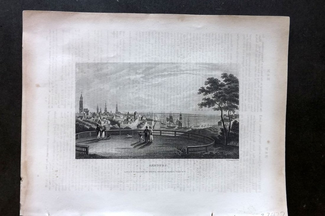 Barclay, James C1835 Antique Print. Hamburg, Germany: Antique Steel Engraving Published C1835 by Thomas Kelly, London for "A New and Universal English Dictionary" by the Rev. James Barclay. Maps by Alexander Findlay. Paper Size: 11 x 8 inch (28 x 21cm). 