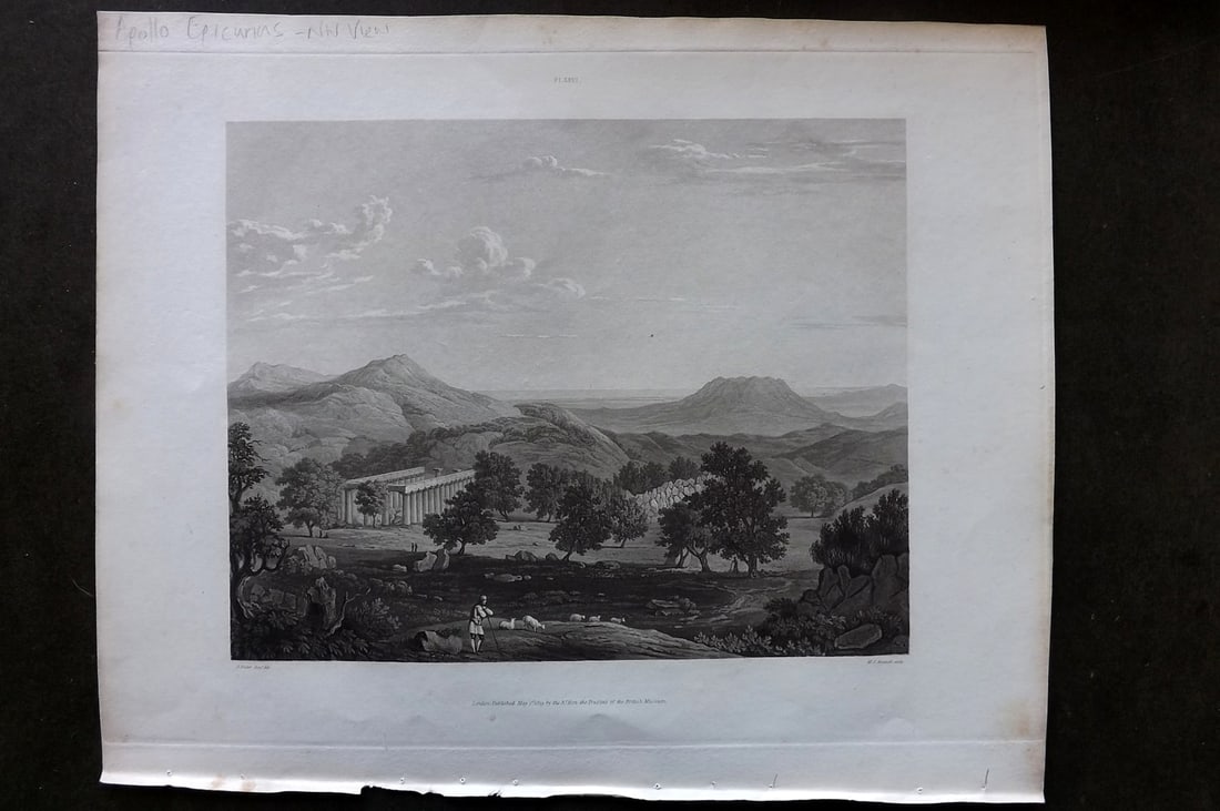 BM Marbles 1819 Folio Print. Greece - Bassae, Temple of Apollo Epicurius - NW View (1 of 1)