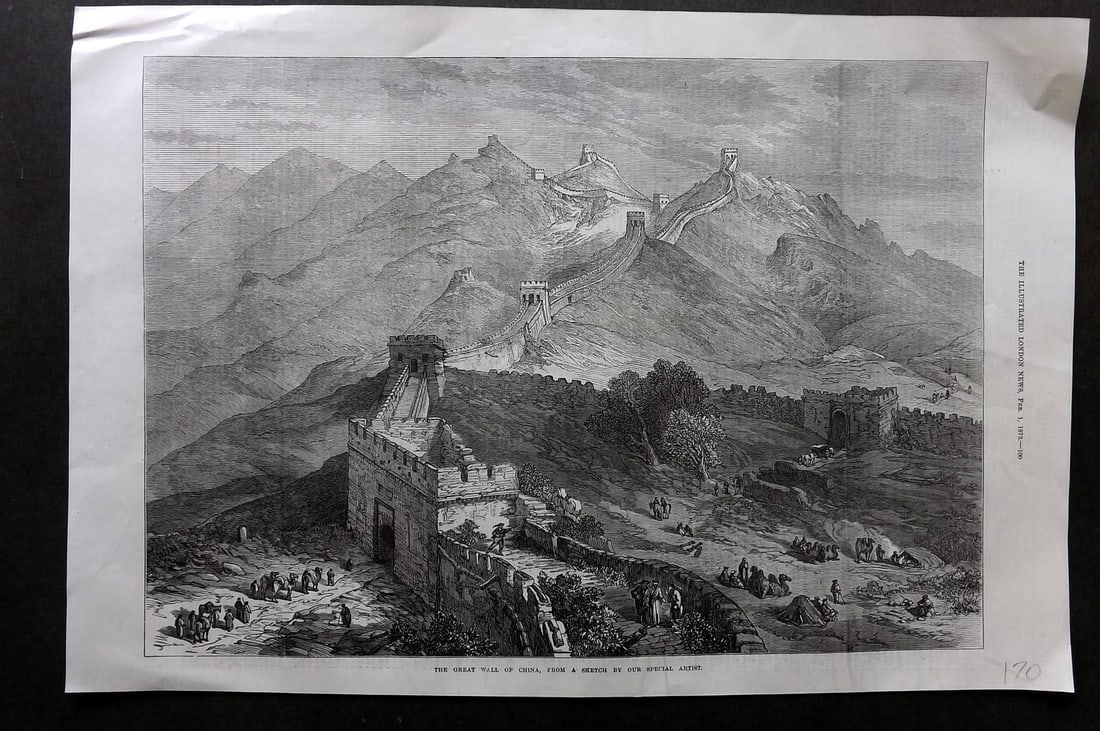 ILN 1873 Folio Print. Great Wall of China: Wood Engravings with text on the reverse Published 1873, London for "The Illustrated London News" Paper Size: 16 x 11 inch (40 x 28cm) Good Condition