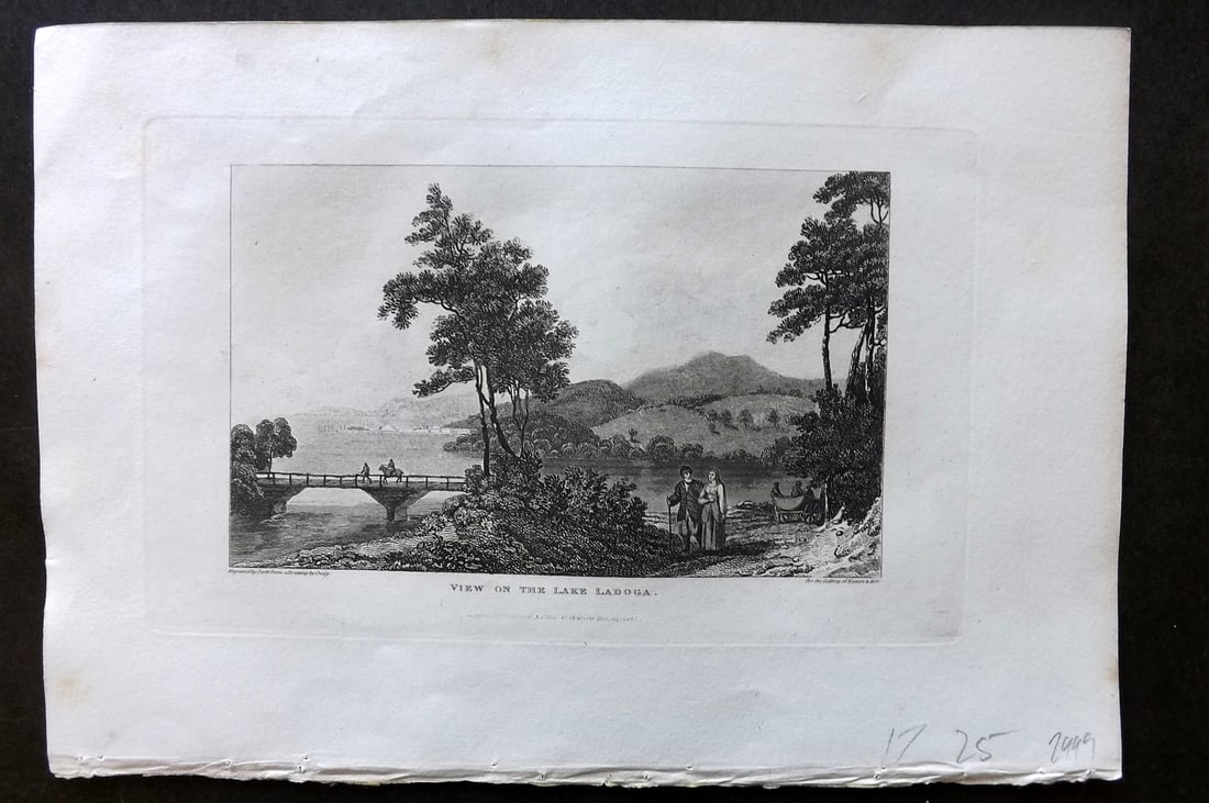 Polehampton, Edward 1823 Print. Lake Ladoga. Russia: Copper Plate Published 1823, London for "The Gallery of Nature and Art: or, A Tour Through Creation and Science" by the Rev. Edward Polehampton & John M. Good. Paper Size: 10 x 7 inch (26 x 18cm) Good