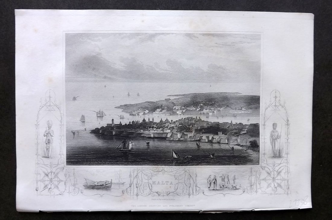 Tyrrell, Henry 1858 Antique Print. Malta: Antique Steel Engraved Map Published 1857-58 by the London Printing and Publishing Co. , London for "The History Of The War With Russia: Giving Full Details Of The Operations Of The Allied Armies" and