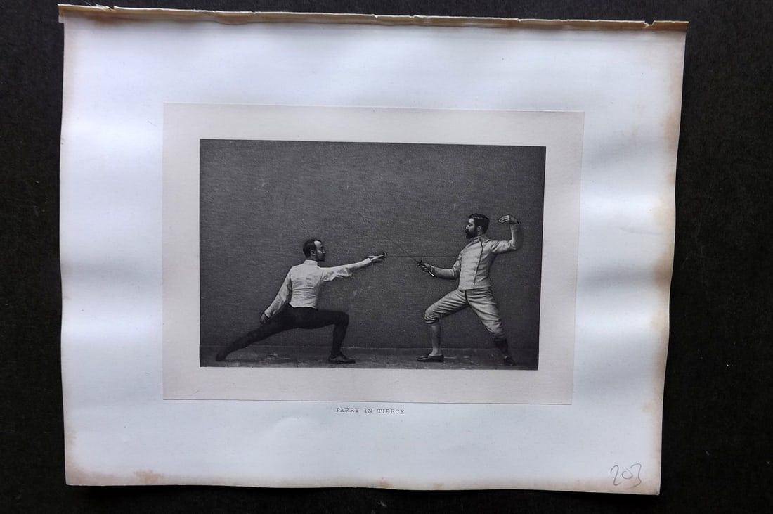 Badminton Library 1889 Sword Fencing Print. Parry in Tierce (1 of 1)