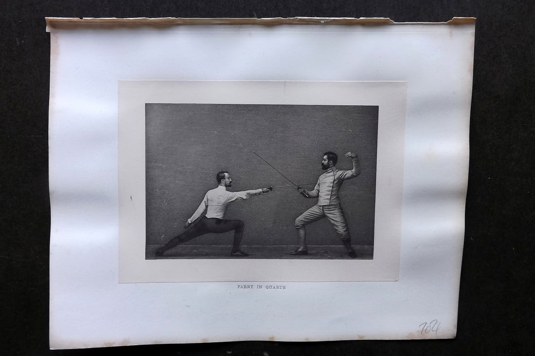 Badminton Library 1889 Sword Fencing Print. Parry in Quarte (1 of 1)