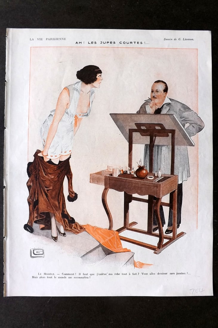 La Vie Parisienne 1917 Art Deco Print. Ah. Les Jupes Courtes! By Leonnec: Lithographs Published 1917, Paris for "La Vie Parisienne" Illustrated by Lissac, Barbier, Vallet, Valee, Prejelan, Herouard, Fournier, Kuhn-Regnier, Georges Léonnec and others. Verso text, but none s
