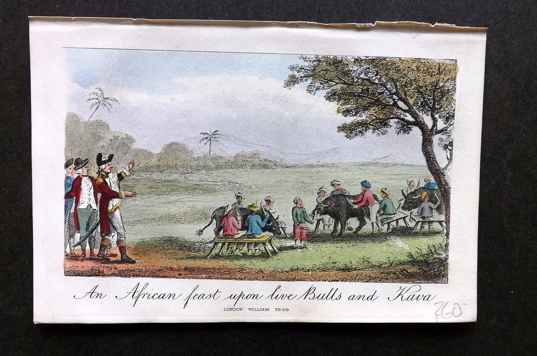 Munchausen & Cruikshank 1877 HC Satire. African Feast upon live Bulls and Kava (1 of 1)