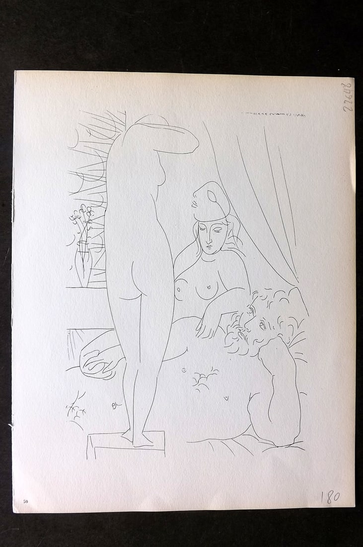 Picasso Vollard Suite 1956 Print. Sculptor, Model Wearing Mask 50: Vintage Photogravure Published 1956, London for "Picasso's Vollard Suite" First English Edition of 100 Etchings created by Picasso between 1930-37. Printed on Good Quality Paper in Germany. Paper Size
