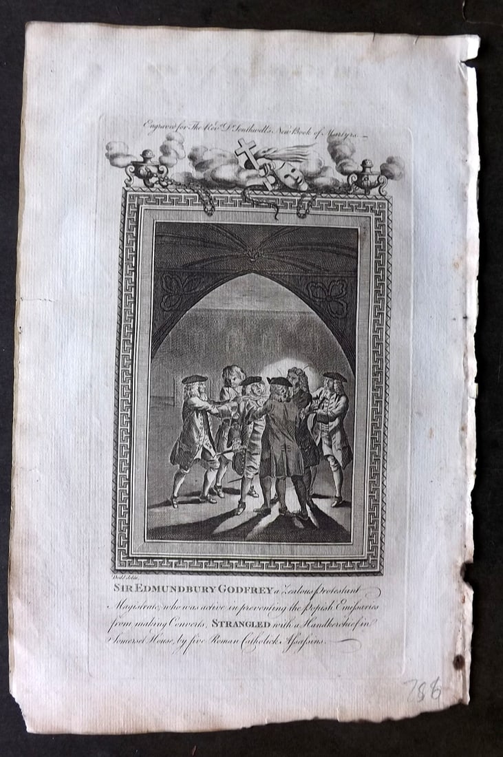 Southwell Book of Martyrs 1795 Folio Print. Lollards Tower, torturing the Protestants: Folio Copper Plate Published 1785, London for "The New Book of Martyrs" by Henry Southwell. Paper Size: 14.5 x 9 inch (37 x 23cm) Minor margin toning/staining and small margin tear. Otherwise Good Con