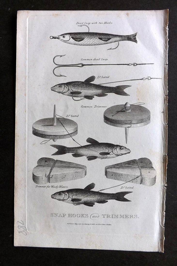 Daniel, William 1801 Antique Fish Print. Snap Hooks and Trimmers: Copper Plate Published 1801-02, London for "Rural Sports" First Edition by William Daniel. Paper Size: 9.5 x 5.5 inch (24 x 14cm) Very minor background toning. Good Condition