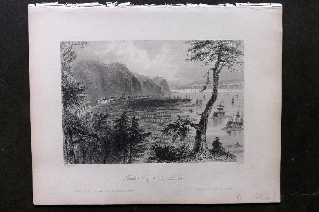 Bartlett Canada 1842 Print. Timber Depot near Quebec. Ships (1 of 1)