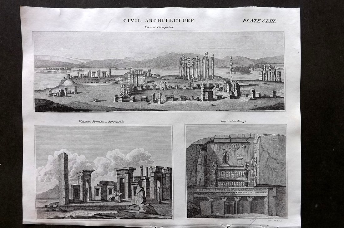 Brewster, David 1824 Architecture Print. Persepolis. Persia Iran: Copper Plate Published 1808-1830, Philadelphia & Edinburgh for "The Edinburgh Encyclopaedia" Conducted by David Brewster. Paper Size: 10.5 x 8 inch (27 x 21cm) Good Condition