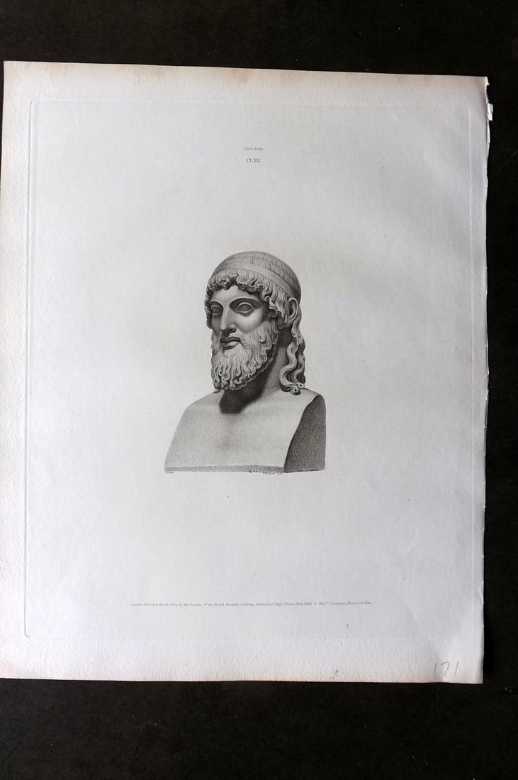 BM Marbles 1815 Folio Statue Sculpture Print. Terminal head of the bearded Bacchus 19 (1 of 1)