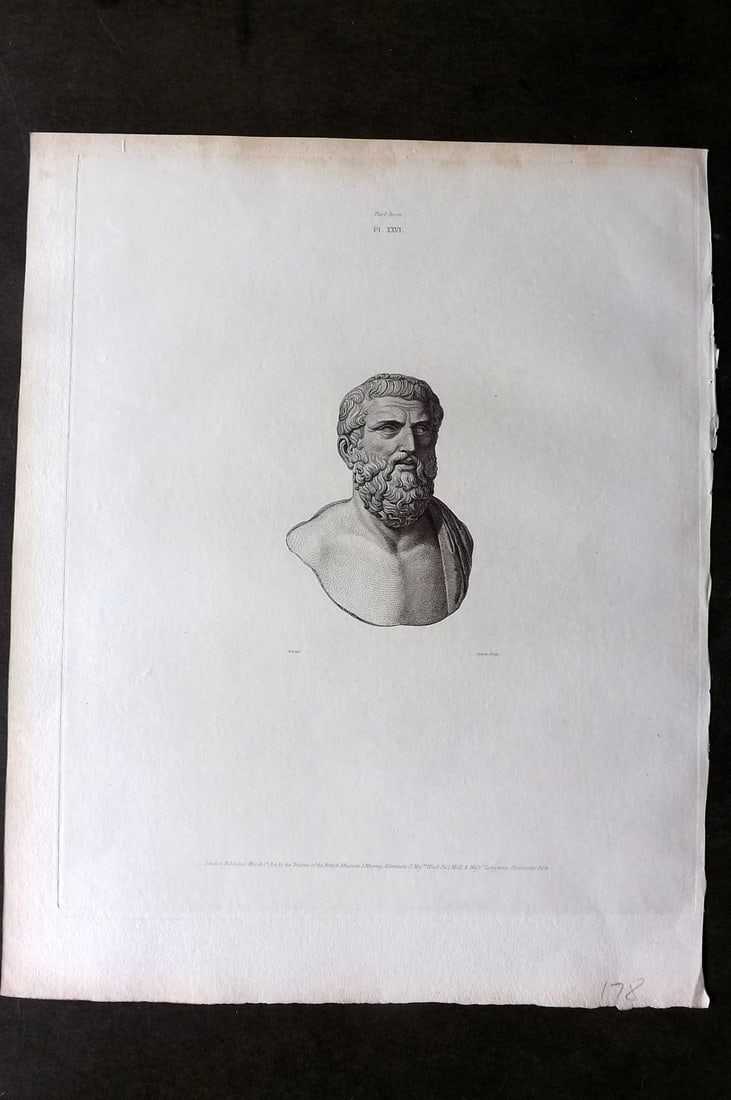 BM Marbles 1815 Folio Statue Sculpture Print. Bust of Sophocles 26 (1 of 1)