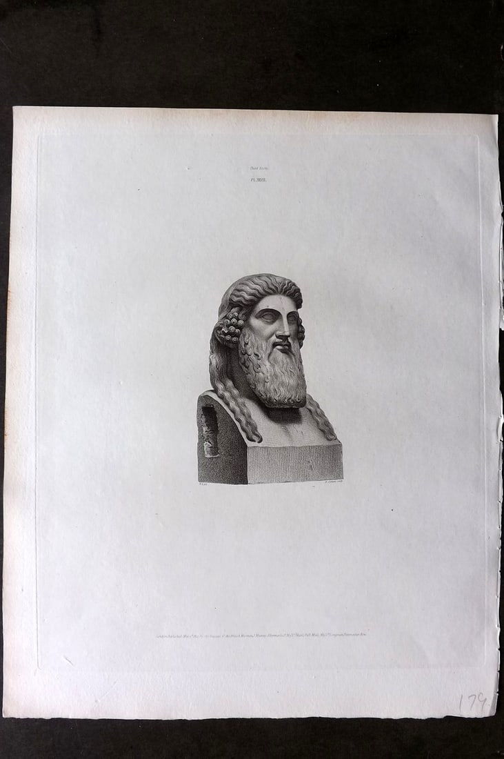 BM Marbles 1815 Folio Statue Sculpture Print. Terminal Head of the bearded Bacchus 27 (1 of 1)