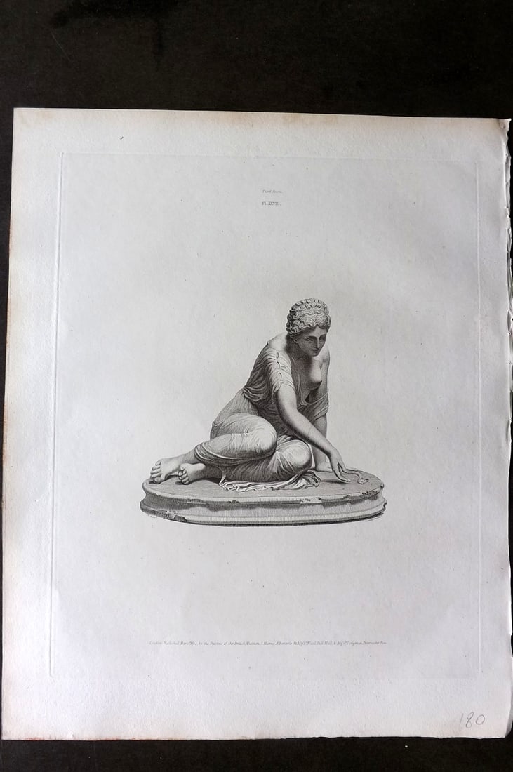 BM Marbles 1815 Folio Statue Sculpture Print. Statue of the Nymph of Diana 28: Folio Copper Plate Published 1812-61, London for "A Description of the Collection of Ancient Marbles in the British Museum" by the British Museum, Department of Greek and Roman Antiquities. Paper Size