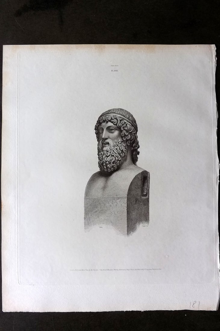BM Marbles 1815 Folio Statue Sculpture Print. An Entire Terminus of the bearded Bacchus 29 (1 of 1)