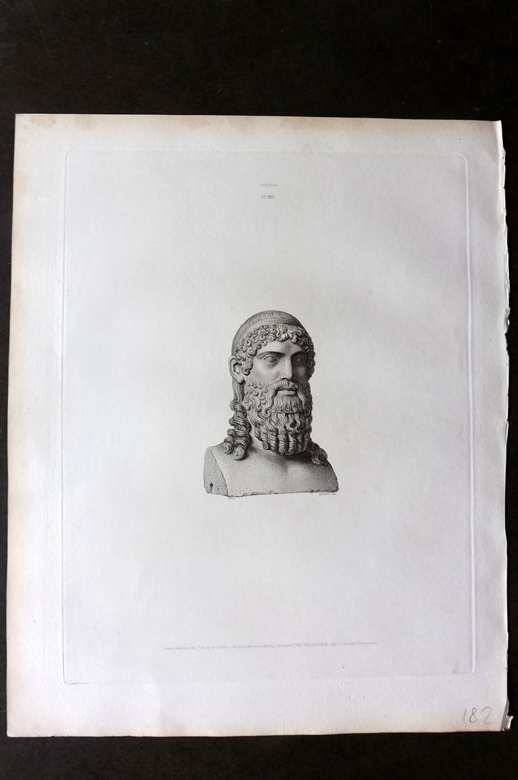 BM Marbles 1815 Folio Statue Sculpture Print. Terminal Head of the Bearded Bacchus 30 (1 of 1)
