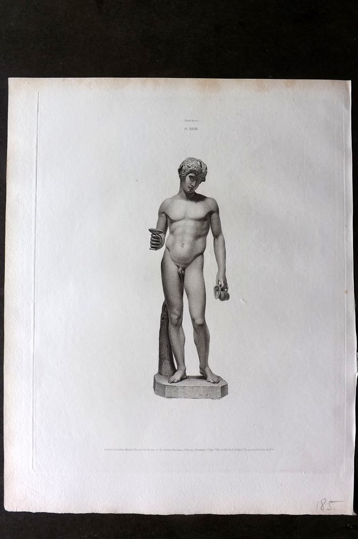 BM Marbles 1815 Folio Statue Sculpture Print. Statue of a Faun 33: Folio Copper Plate Published 1812-61, London for "A Description of the Collection of Ancient Marbles in the British Museum" by the British Museum, Department of Greek and Roman Antiquities. Paper Size
