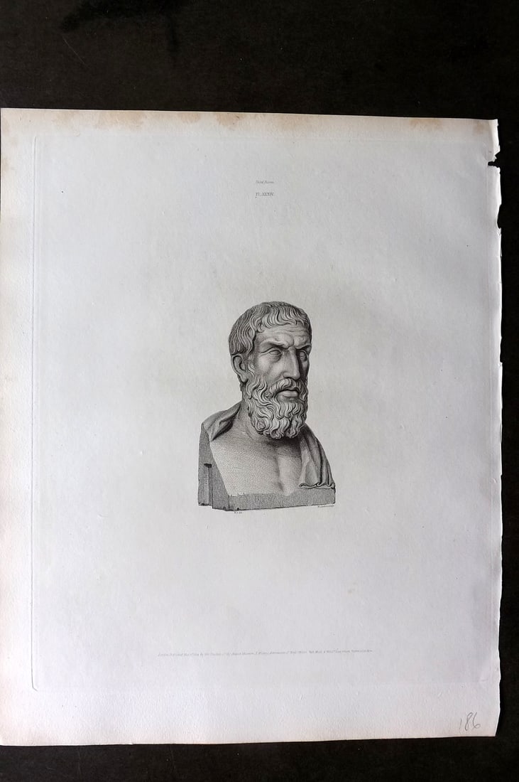 BM Marbles 1815 Folio Statue Sculpture Print. Terminal Head of Epicurus 34 (1 of 1)