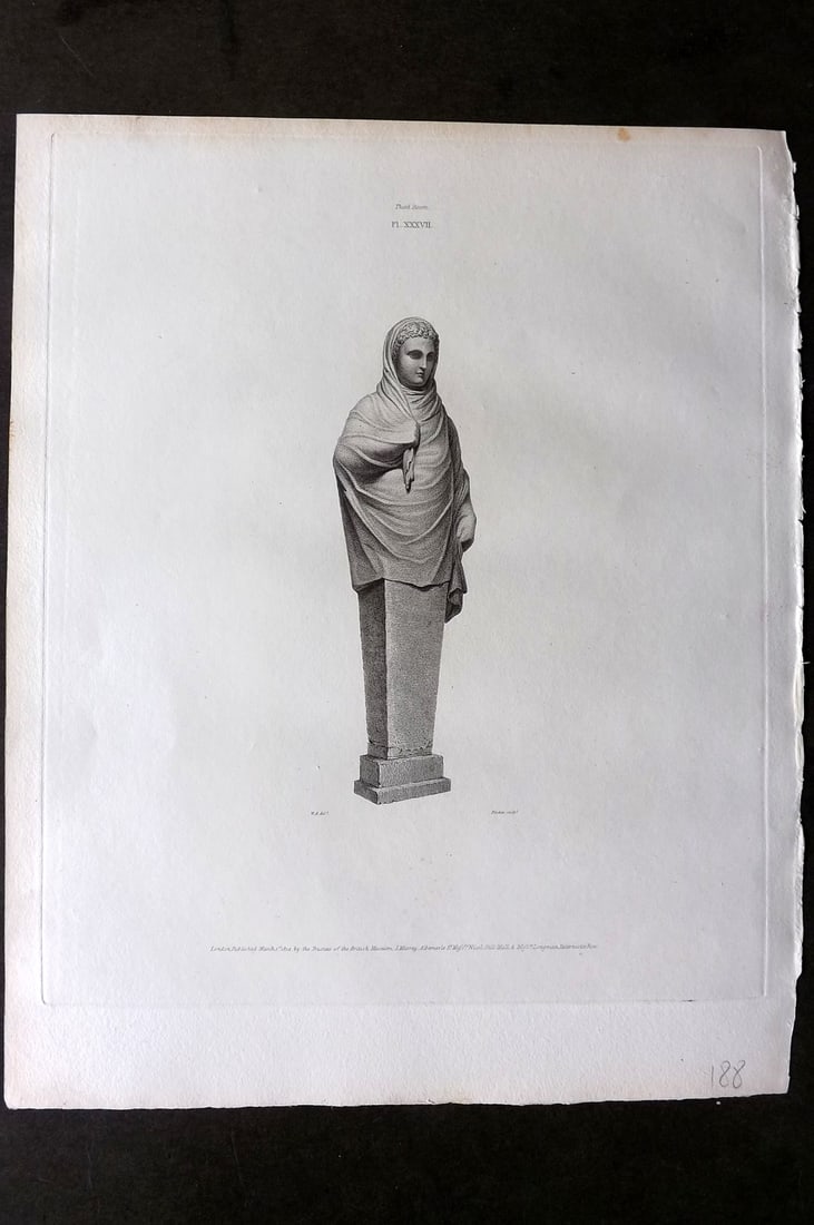 BM Marbles 1815 Folio Statue Sculpture Print. A Terminal Statue, supposed to be that of Venus (1 of 1)