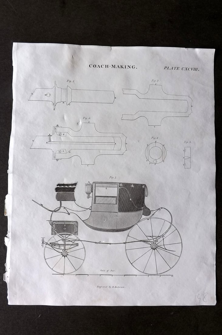 Brewster, David 1824 Print. Coach Making: Copper Plate Published 1808-1830, Philadelphia & Edinburgh for "The Edinburgh Encyclopaedia" Conducted by David Brewster. Paper Size: 10.5 x 8 inch (27 x 21cm) Good Condition