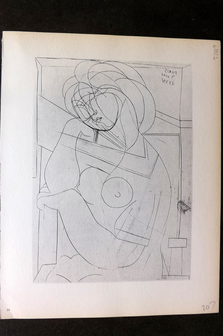 Picasso Vollard Suite 1956 Print. Seated Nude 21: Vintage Photogravure Published 1956, London for "Picasso's Vollard Suite" First English Edition of 100 Etchings created by Picasso between 1930-37. Printed on Good Quality Paper in Germany. Paper Size