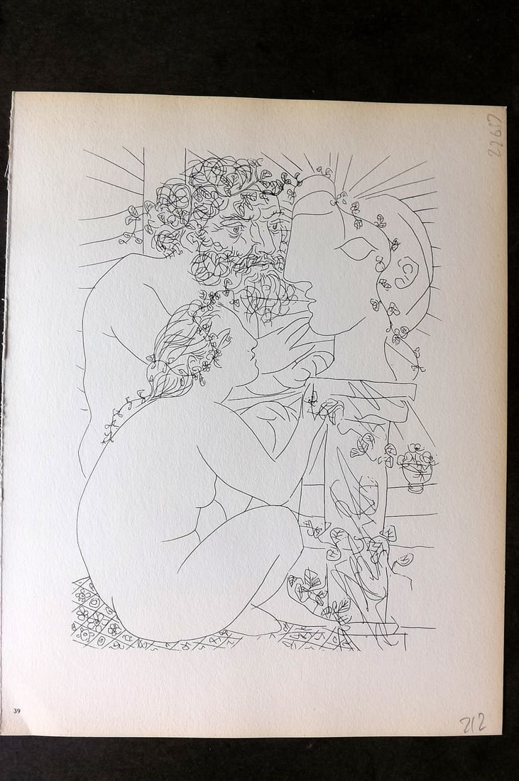 Picasso Vollard 1956 Print. Sculptor & Model Seated before a Sculptured Head 39: Vintage Photogravure Published 1956, London for "Picasso's Vollard Suite" First English Edition of 100 Etchings created by Picasso between 1930-37. Printed on Good Quality Paper in Germany. Paper Size
