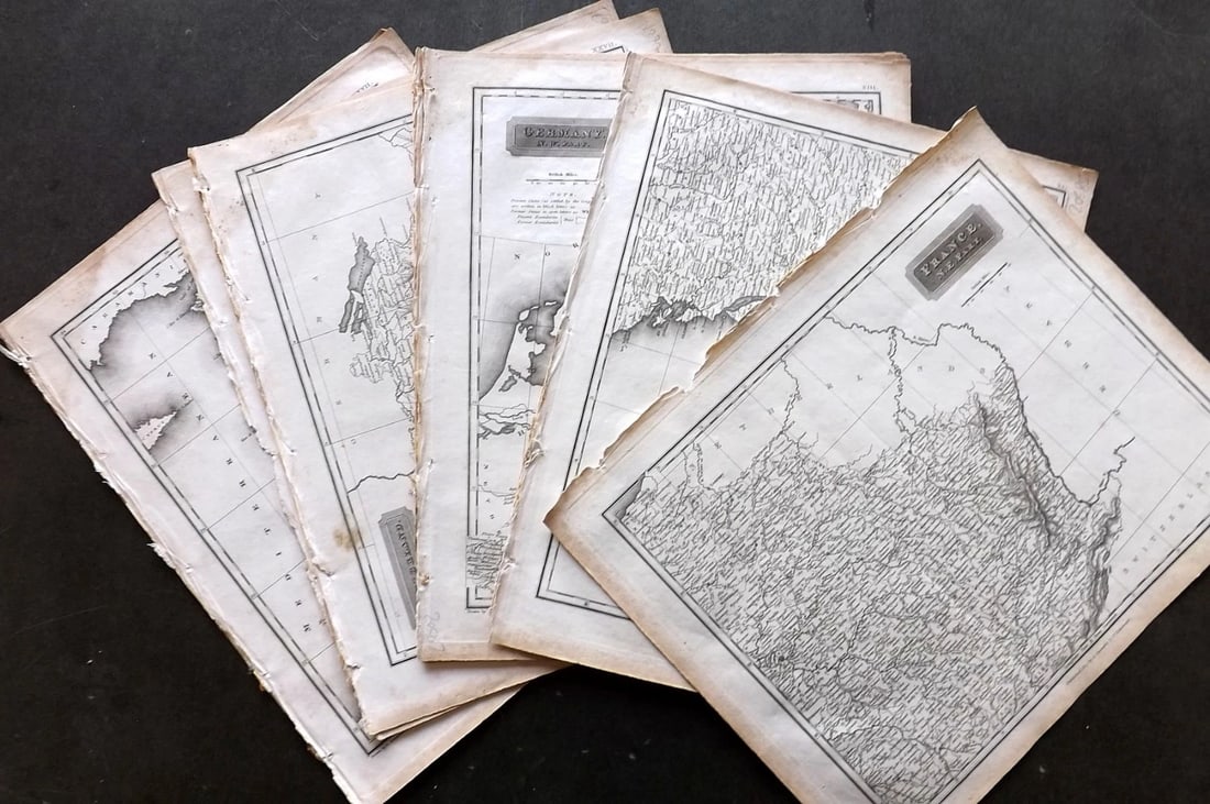 Arrowsmith, Aaron 1817 Mixed Lot of 15 Antique Maps. Mostly Europe: Incl France, Germany, Denmark, Syria, South America, Asia Minor, Russia, Switzerland, Hungry and Netherlands. Copper Engraved Maps Published 1817, Edinburgh for "A New General Atlas" First Edition by 