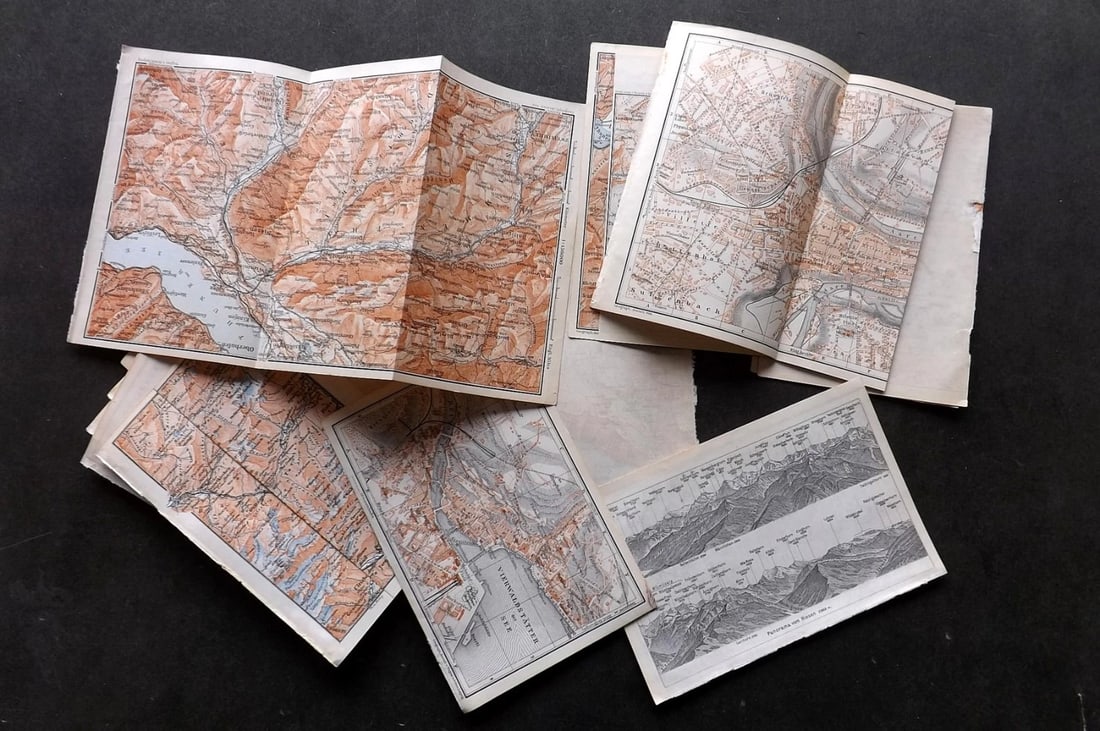 Baedeker, Karl 1901 Lot of 24 Maps. Switzerland. (1 of 4)
