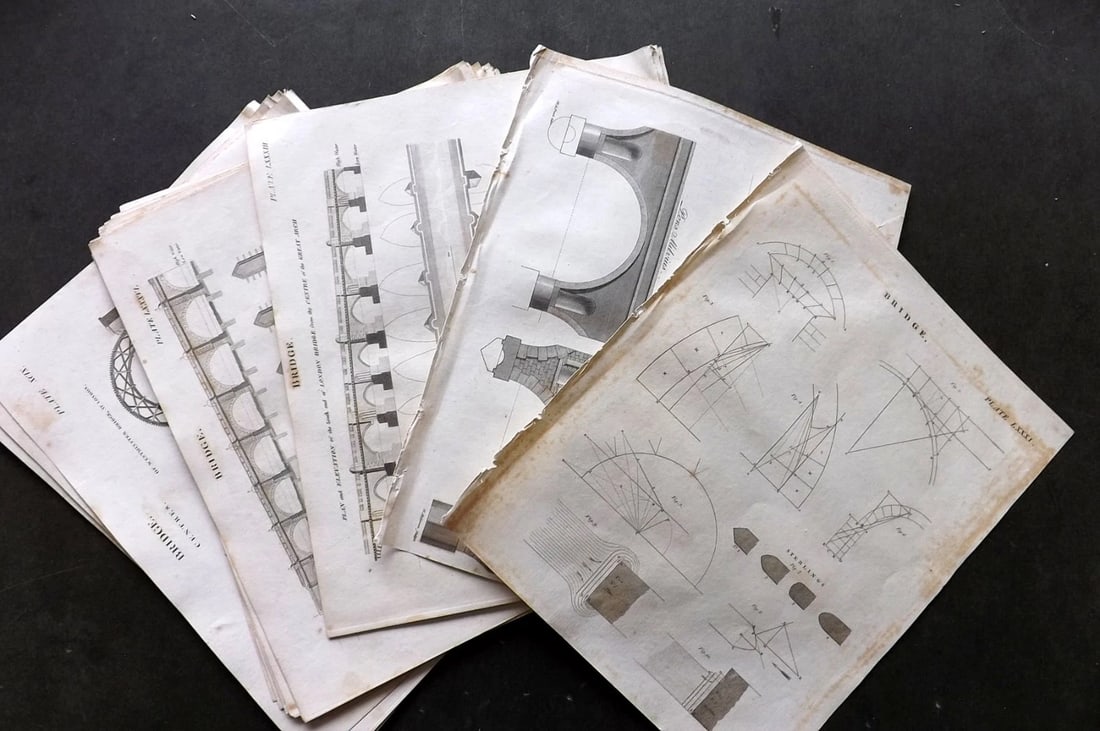 Brewster, David 1824 Lot of 23 Architecture Prints. Bridges. Copper Engravings (1 of 5)