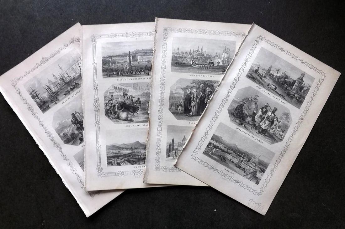 Goldsmith, Rev. J. C1840 Lot of 4 Travel & Costume Prints VIews India Spain UK (1 of 2)